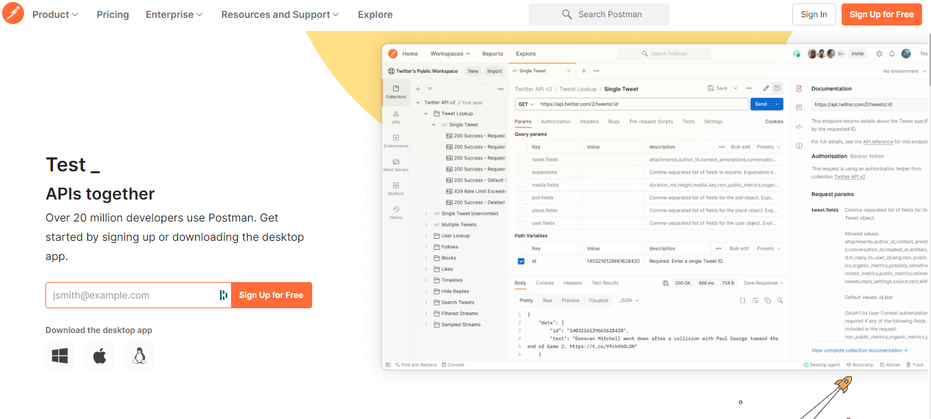 A screenshot of Postman’s homepage