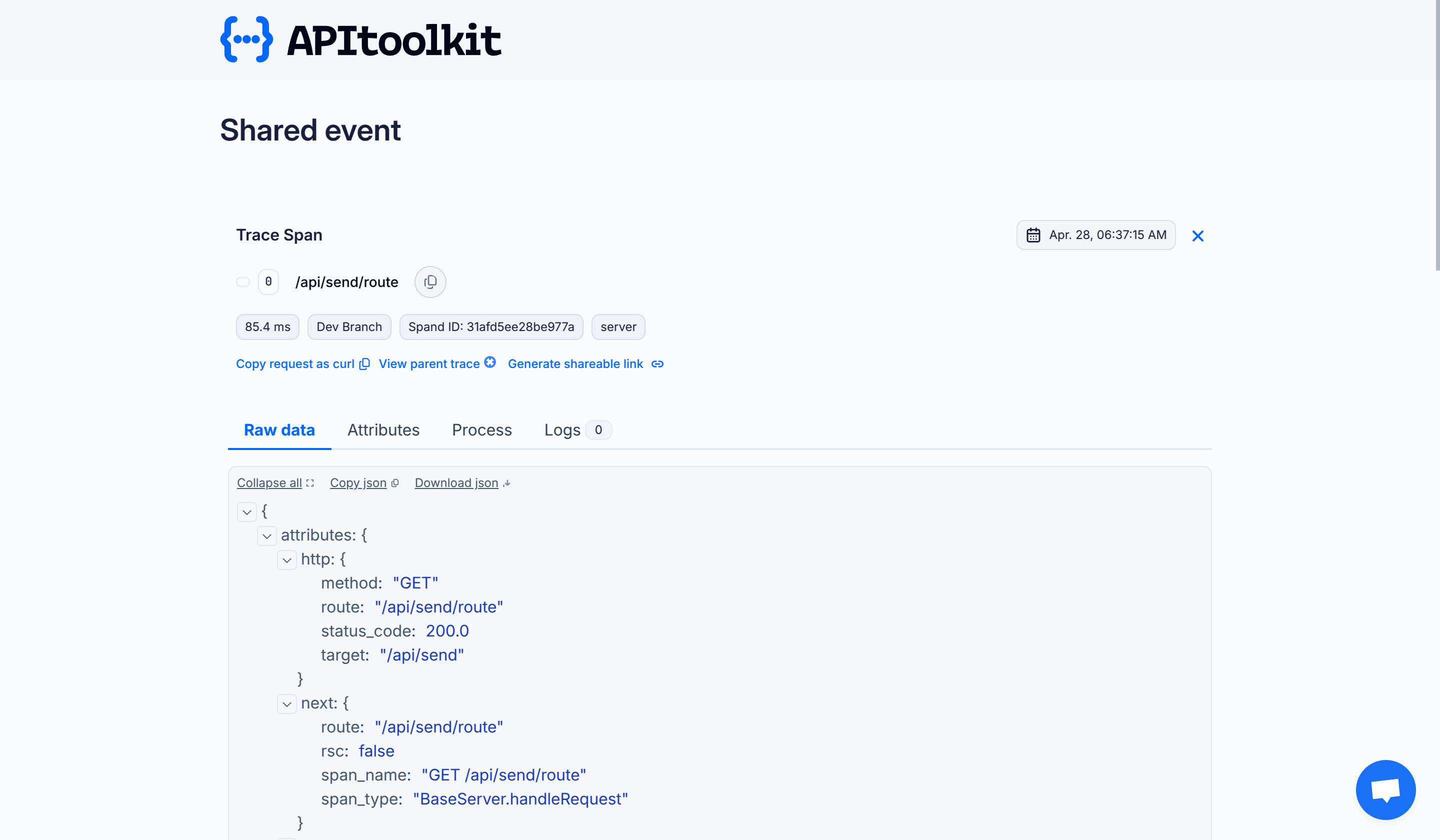 Screenshot of APItoolkit dashboard