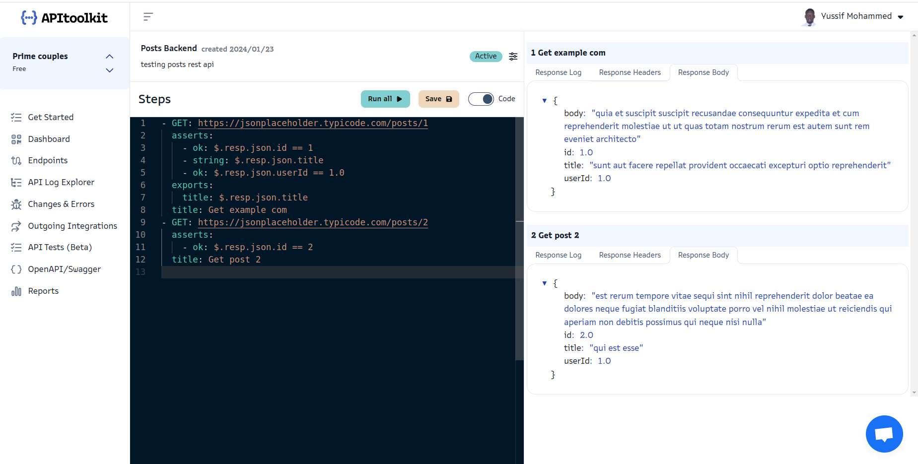 Screenshot of APItoolkit's API Tests page