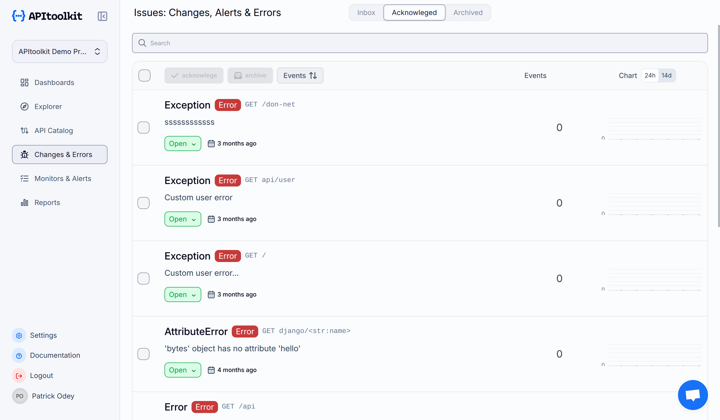 Screenshot of APItoolkit dashboard