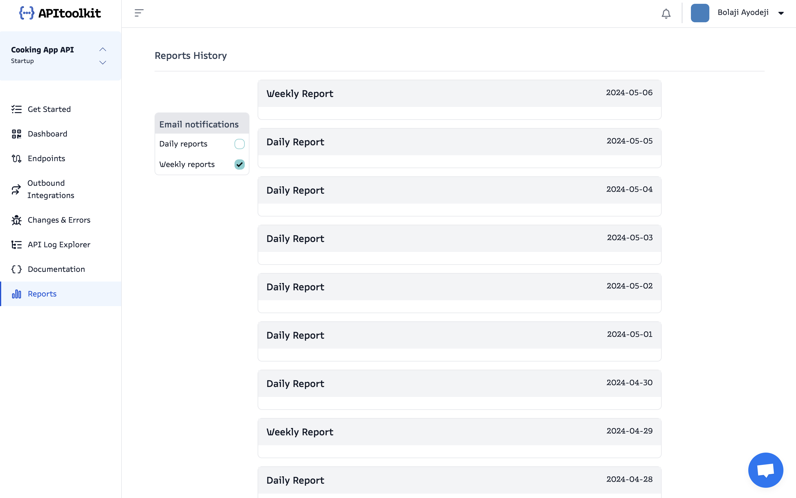 Screenshot of APItoolkit's report page