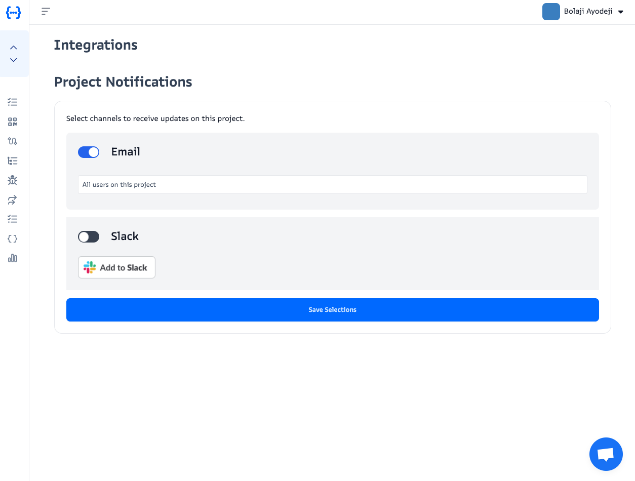 Screenshot of APItoolkit's integrations page