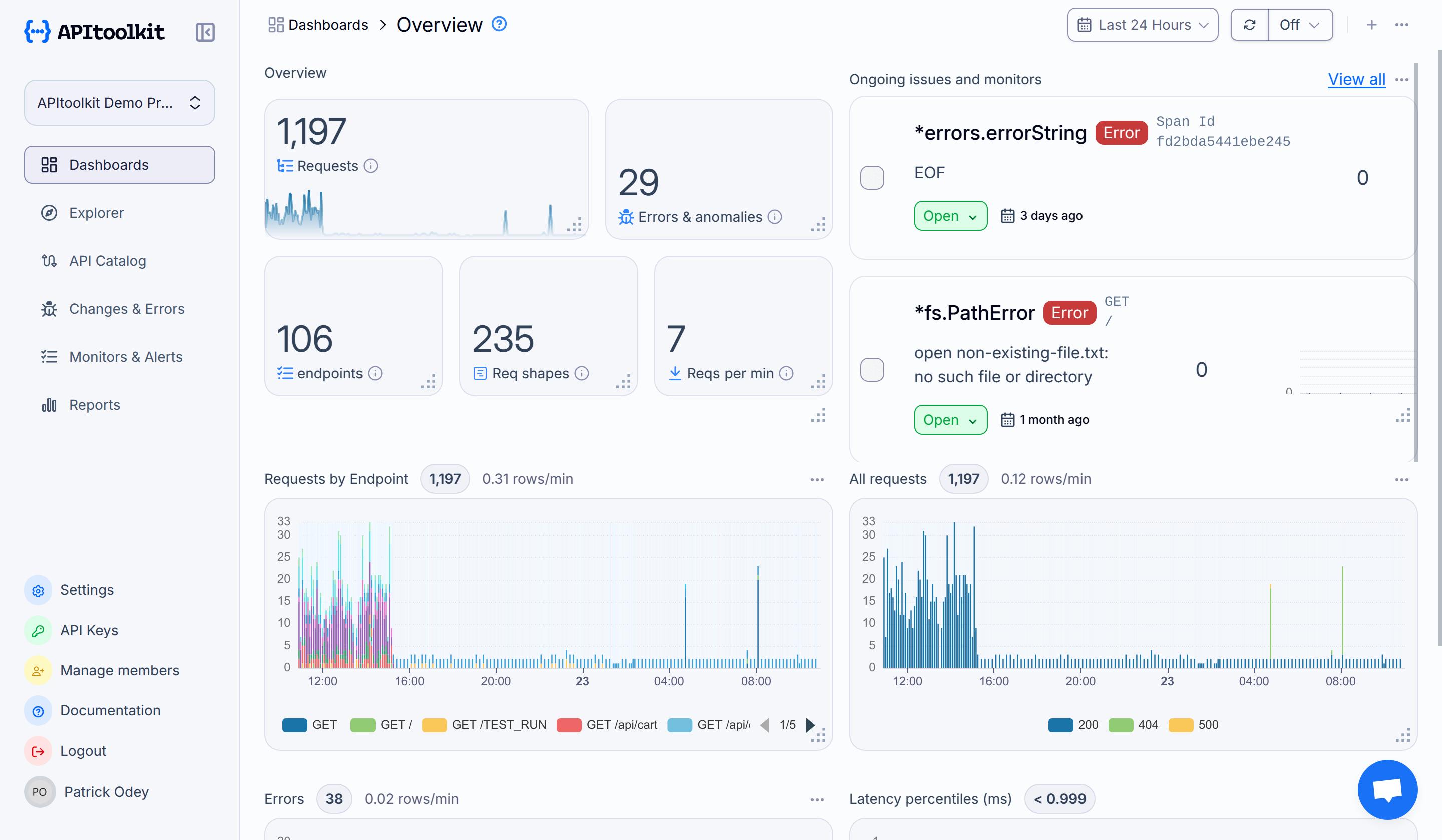 APItoolkit dashboard screenshot