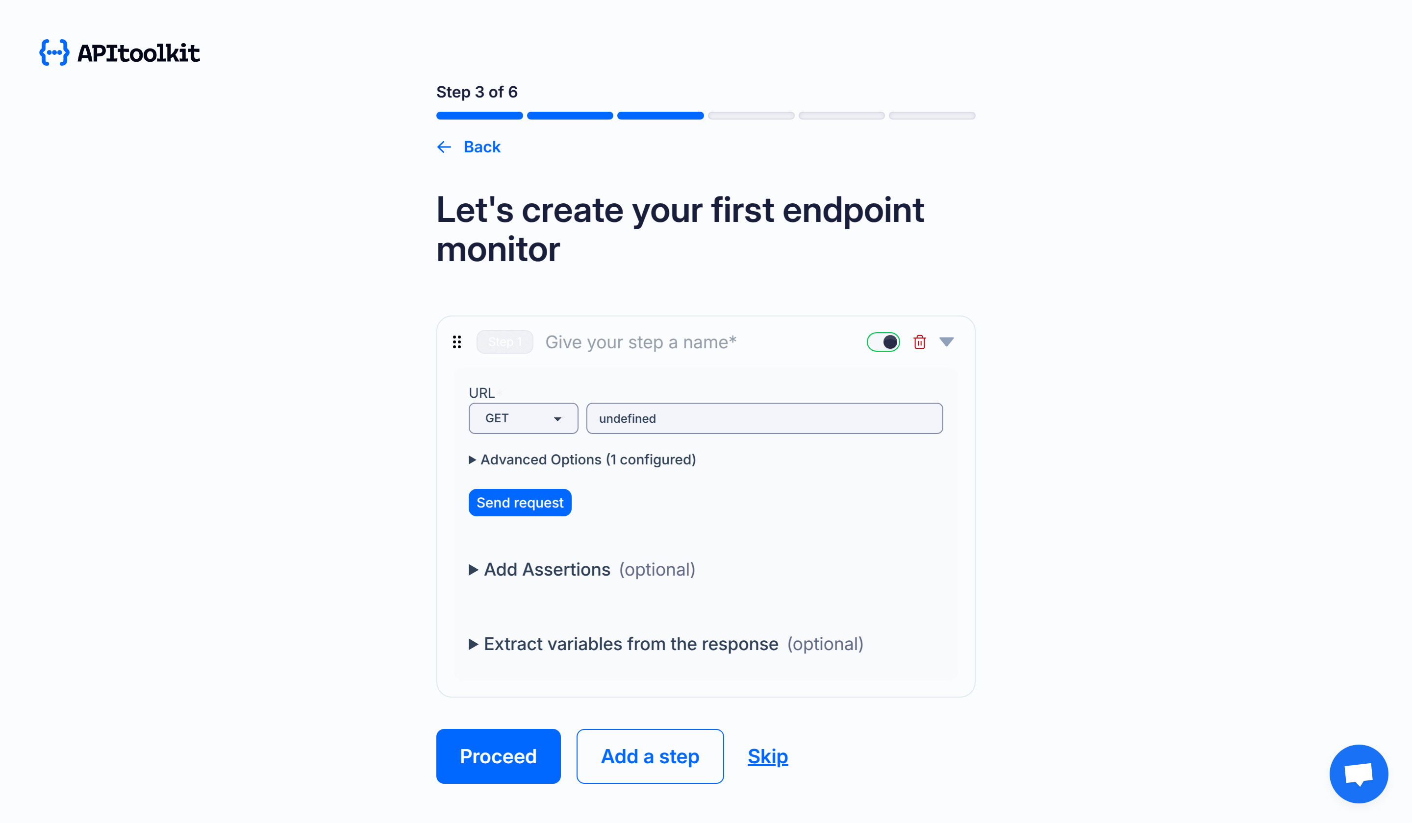 Screenshot of APItoolkit's create new project page