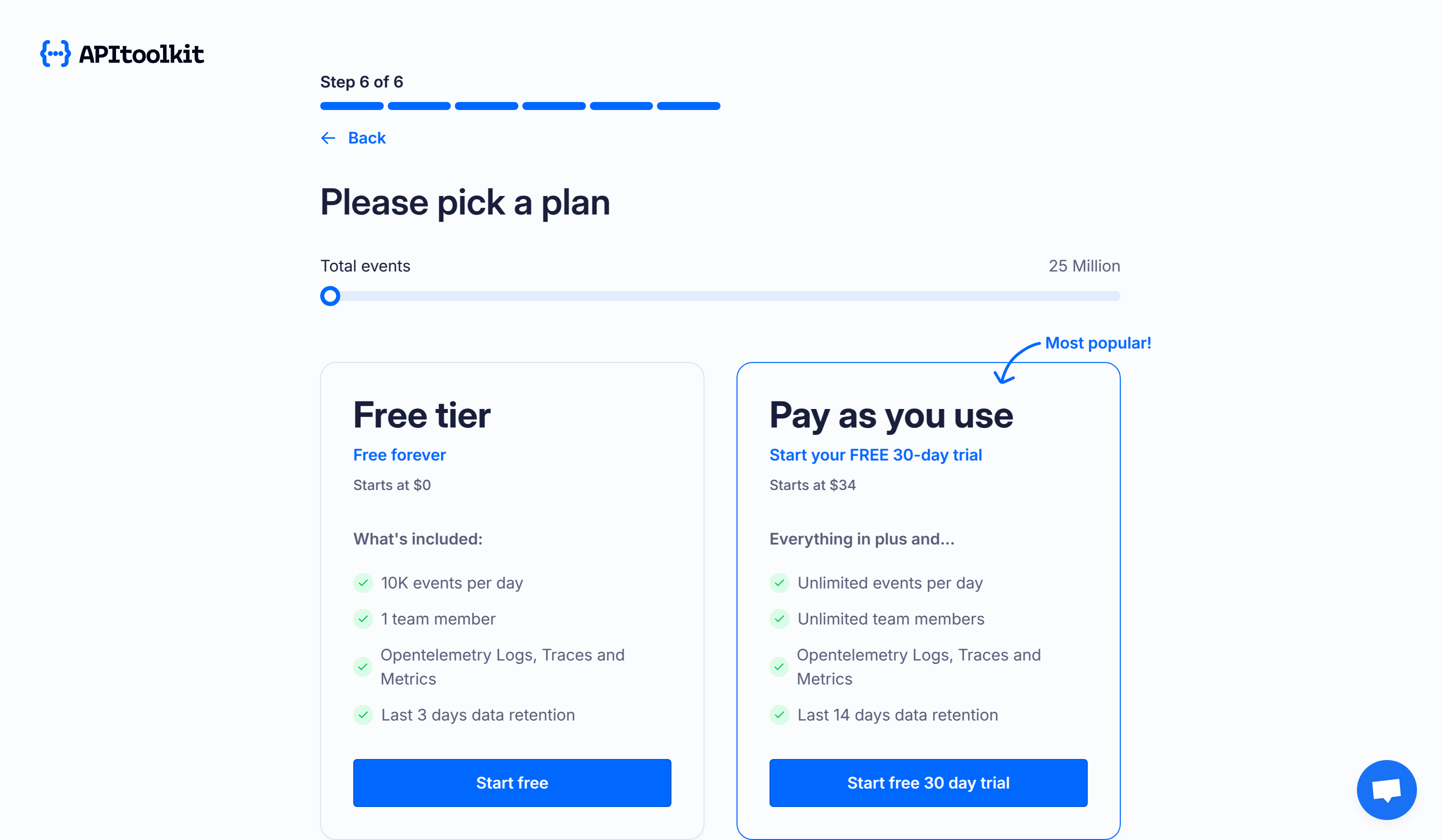 Screenshot of APItoolkit's create new project page